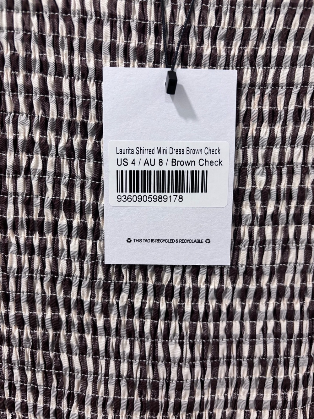 Princess Polly Women’s Laurita Shirred Mini Dress Size 4 Brown Check New W/ Tags - Picture 4 of 8